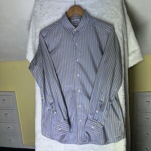 Taylor Stitch Blue Yellow Striped Button Up Shirt Mens Custom Tailored Spring 40